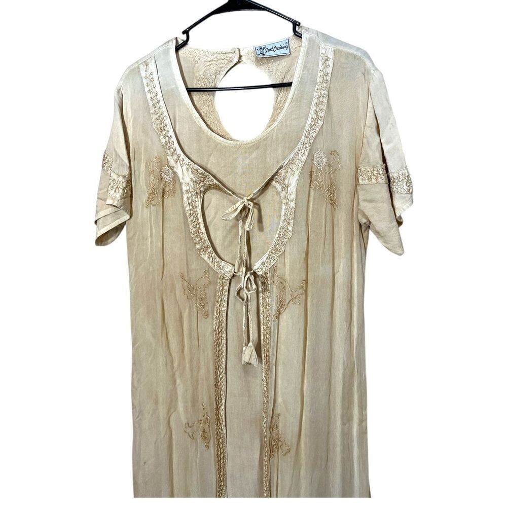 Vintage Just Cruising Cream Embroidered Boho Maxi Dress One‎ Size - Picture 2 of 10